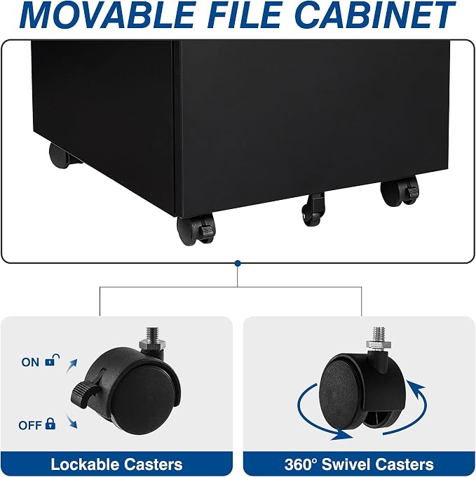 3 Drawer Vertical File Cabinet, Mobile Filling Cabinets - Image 6