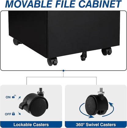 3 Drawer Vertical File Cabinet, Mobile Filling Cabinets - Image 6