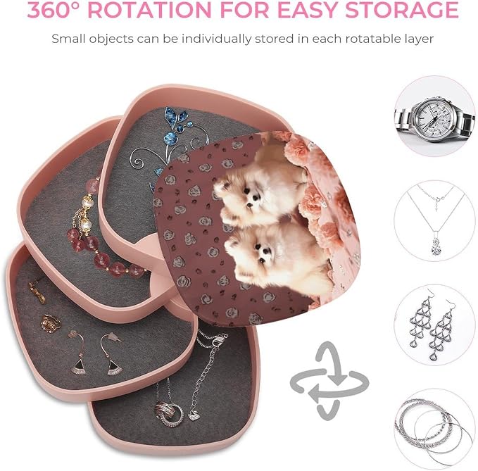 Pomeranians Puppies And Point Rotating Jewelry Organizer Box 4-Layer 360° - Image 4
