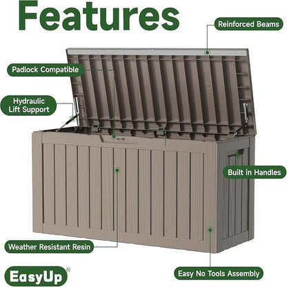 EasyUp 80 Gallon Outdoor Storage Box Waterproof, UV Resistant Resin Deck Box - Image 6