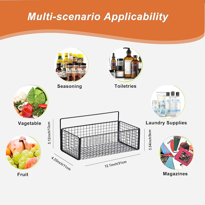 2-Pack Metal Hanging Baskets Black Adhesive Wire Wall Storage Organizer | - Image 6