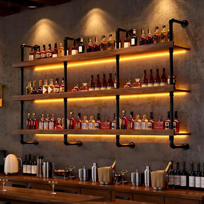 55.1in Large Wine Rack with LED Light Solid Wood Wall Mounted Wine Rack - Image 3