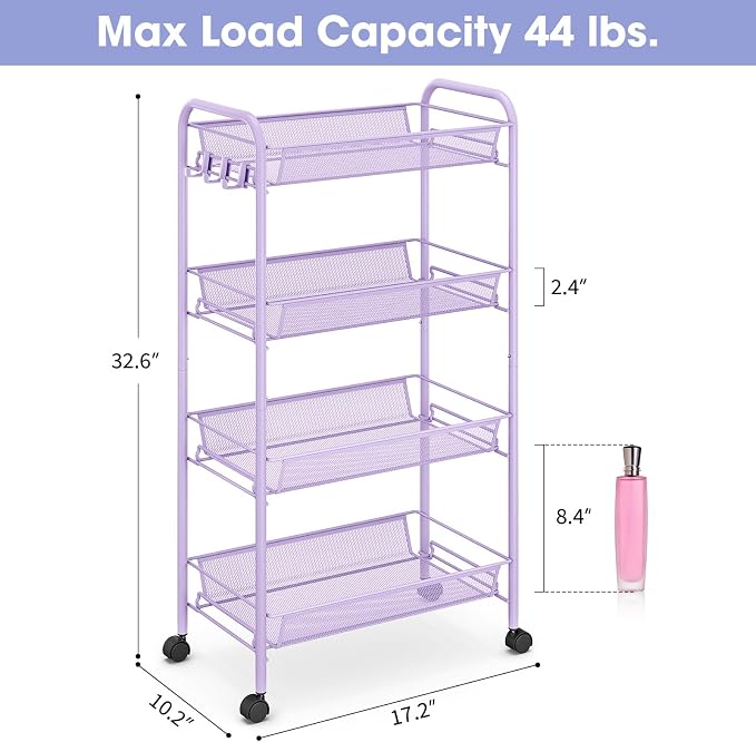 TOOLF 4-Tier Rolling Cart, Metal Utility Cart - Image 6