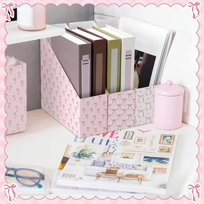 Pink Bow Magazine File Holder Decorative Set of 4 | Foldable Magazine Storage - Image 5
