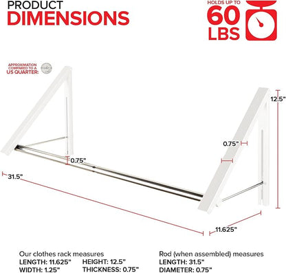 Double Foldable Clothing Rack w/Extension Rod, Wall-Mounted Retractable Clothes - Image 2