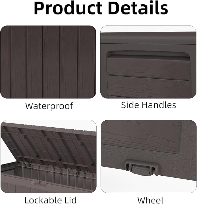 120 Gallon Resin Deck Box，Outdoor Storage Box, Waterproof Lockable Large - Image 4