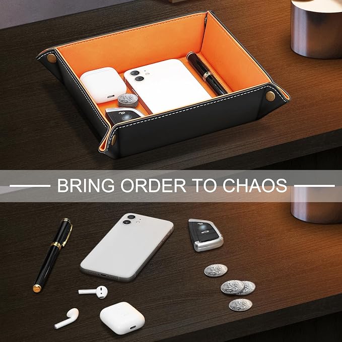 SITHON Valet Tray Desktop Storage Organizer – Premium PU Leather Catchall - Image 3