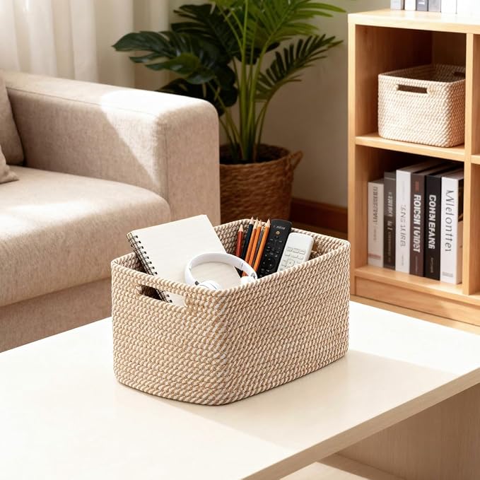 5 Pack Woven Storage Baskets for Shelves, Decorative Basket Organizer Storage - Image 5