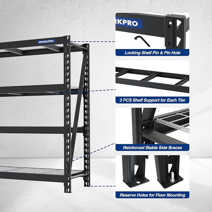 WORKPRO 68" Ultra Wide 4-Tier Metal Garage Shelving Unit, 7200 LBS Capacity - Image 4