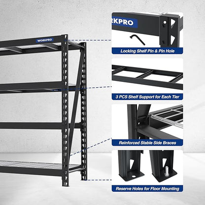 WORKPRO 68" Ultra Wide 4-Tier Metal Garage Shelving Unit, 7200 LBS Capacity - Image 4
