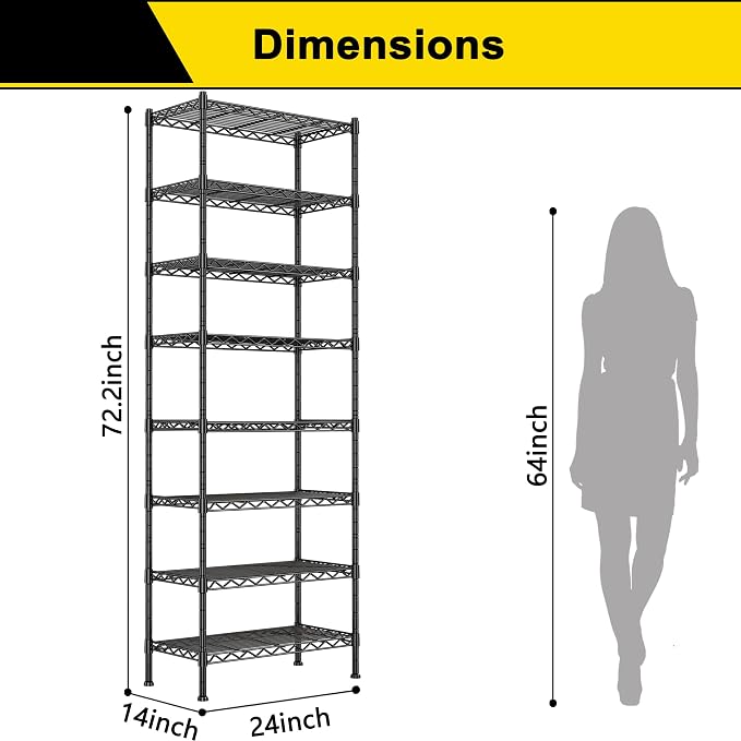 GIOTORENT 8-Wire Garage Shelving Storage Shelves, Kitchen Storage Adjustable - Image 2