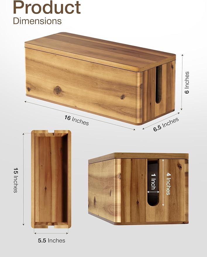 Acacia Wood Cable Management Box Round Edge - Image 2