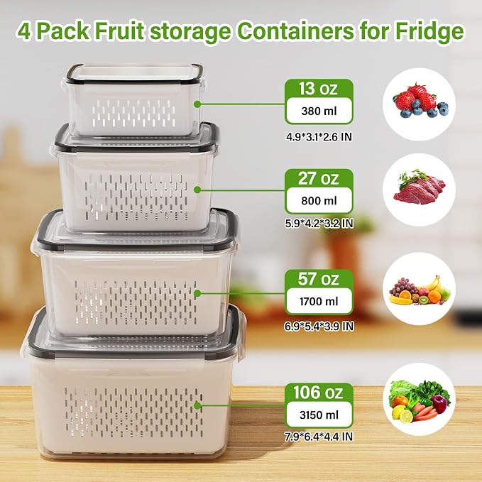 4 PCS Fruit Storage Containers for Fridge, Produce Containers for Fridge - Image 3