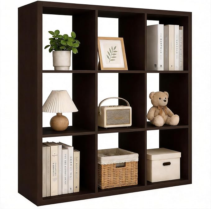 CTESNE【Wooden Thick Frame 9 Cube Storage Organizer Shelf by CTESNE