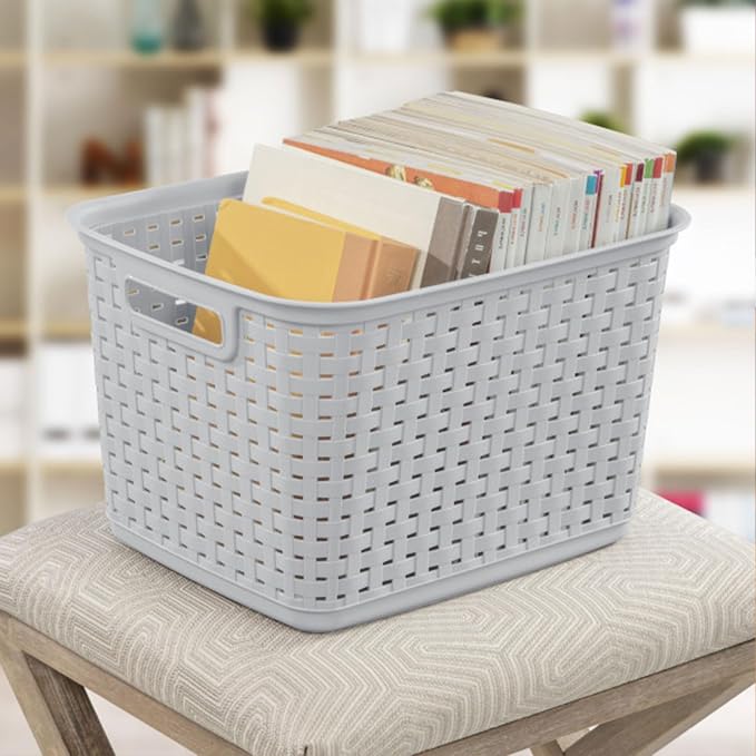 Sterilite 12-Pack Tall Weave Basket, Wicker-Style Plastic Open Storage Bin - Image 4