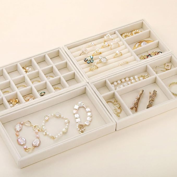 Elsjoy 8 Pack Velvet Jewelry Trays, Stackable Jewelry Organizer Trays - Image 4