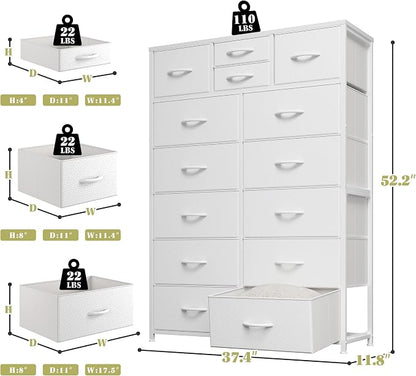 EnHomee 52.2" H White Dresser for Bedroom, Vertical Storage Tower, Anti-Tip | - Image 3
