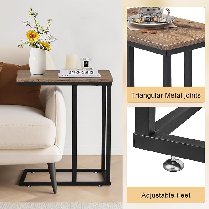 VECELO C Shaped End Side Table for Sofa Couch and Bed Snack TV Tray for Living - Image 5