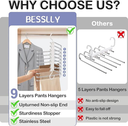 Upgrade 9 Layers Pants Hangers Space Saving, 4 Pack Pant Hangers Organizer - Image 2