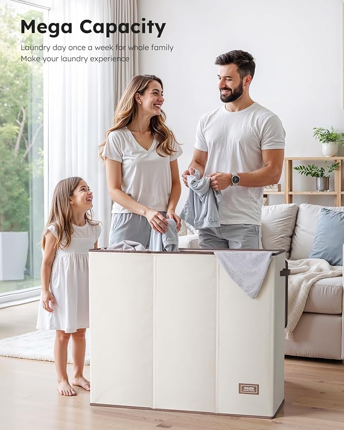 SOLEDI 180L Laundry Hamper 3 Section, Extra Large Laundry Hamper - Image 3