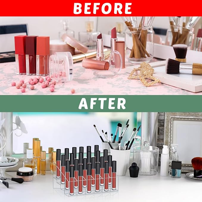 Macarrie 4 Pieces Lipstick Holder Organizer 24 Slot Acrylic Lipstick Makeup - Image 5