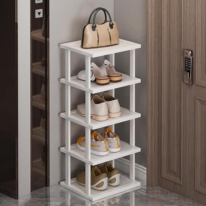 SAN HE Bamboo Shoe Rack 5Tier- Vertical White Shoe Rack by SANHE