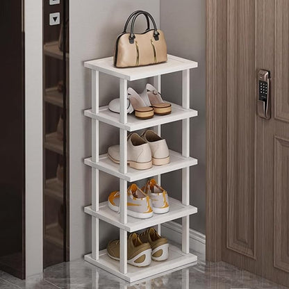 SAN HE Bamboo Shoe Rack 5Tier- Vertical White Shoe Rack by SANHE