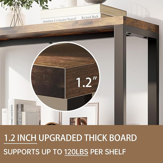 4-Tier Adjustable Heavy Duty Bookshelf, Industrial Wooden Open Storage Rack - Image 3
