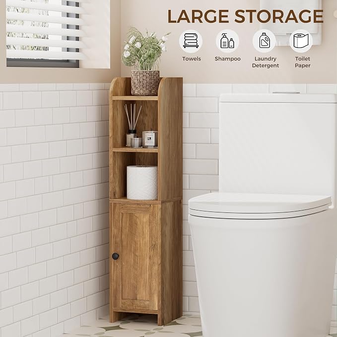 Homhedy Small Bathroom Storage Cabinet, Narrow Toilet Paper Cabinet | Corner - Image 5