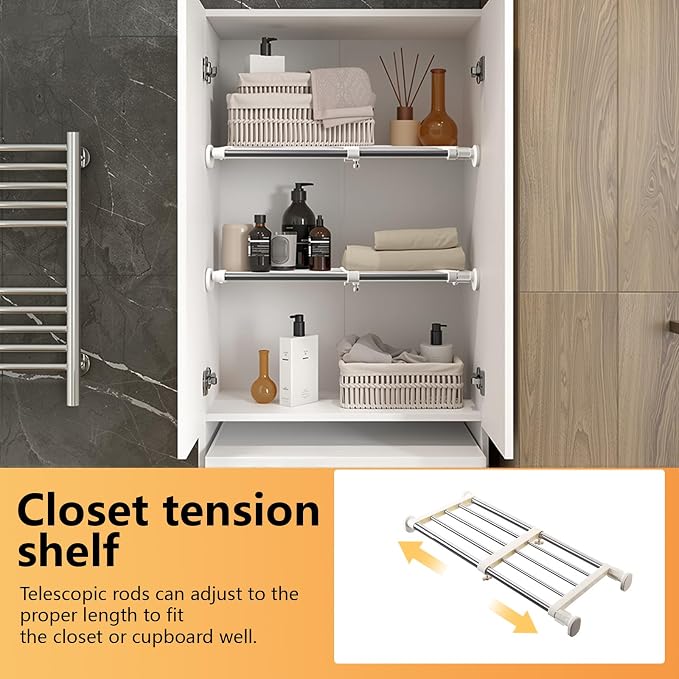 BAOYOUNI Closet Organizer Tension Shelf Expandable 15.75-23.62" Ivory | - Image 2