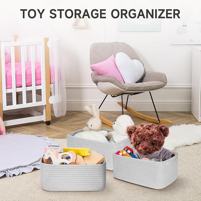 3-Pcs Shelf Baskets for Organizing, Closet Organizer Bins, Small Woven Baskets - Image 6