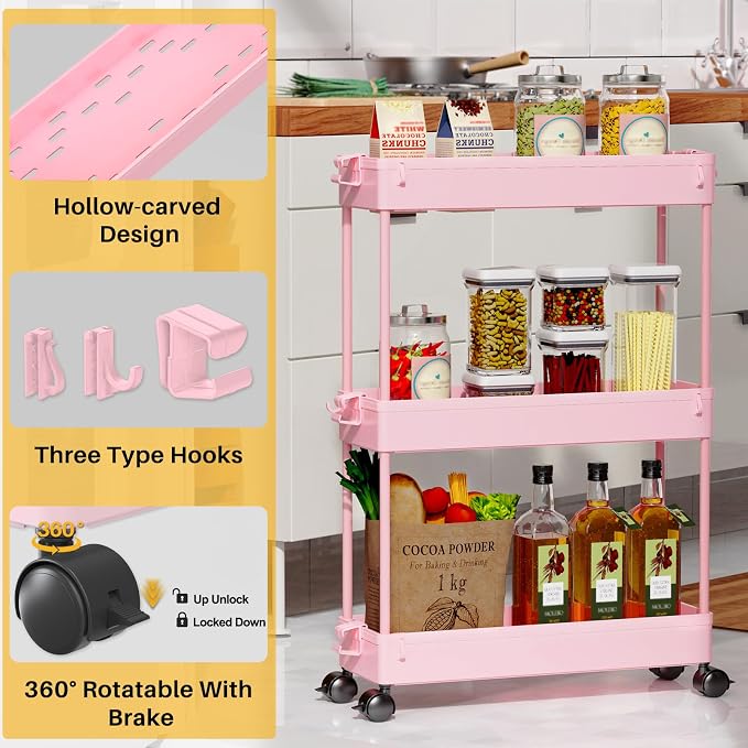 SPACEKEEPER Slim Rolling Storage Cart, 3 Tier Bathroom Organizer Utility Cart - Image 2
