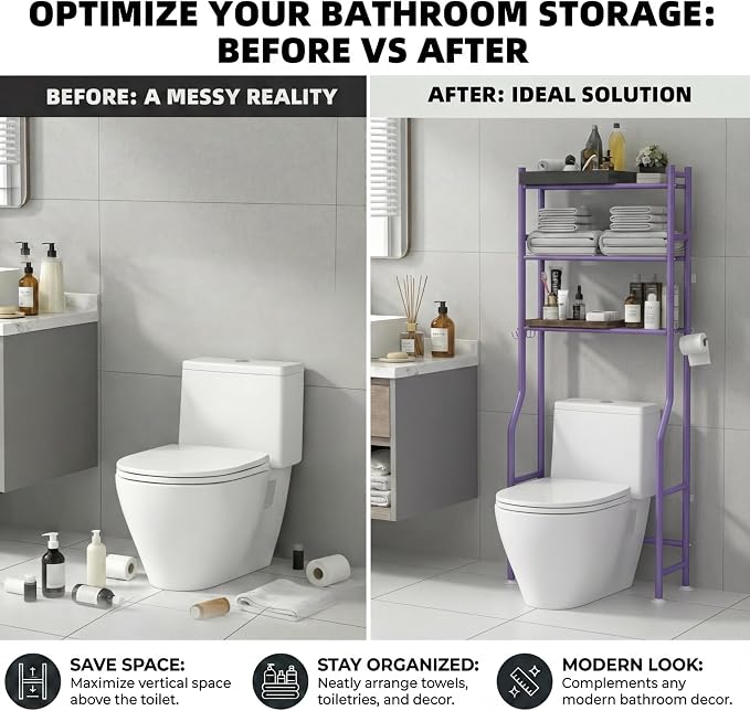 GloTika 3-Tier Over Toilet Storage, 150lb Capacity, Carbon Steel, Freestanding - Image 7