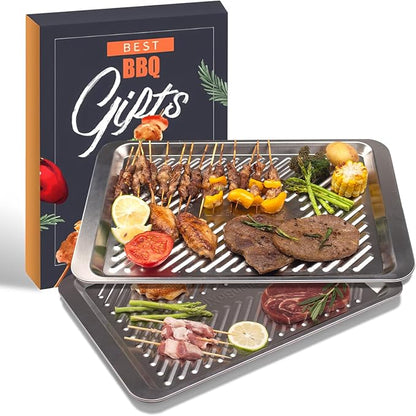 Grilling Prep and Serve Trays Set of 2 Stackable Stainless Steel BBQ Trays - Image 8