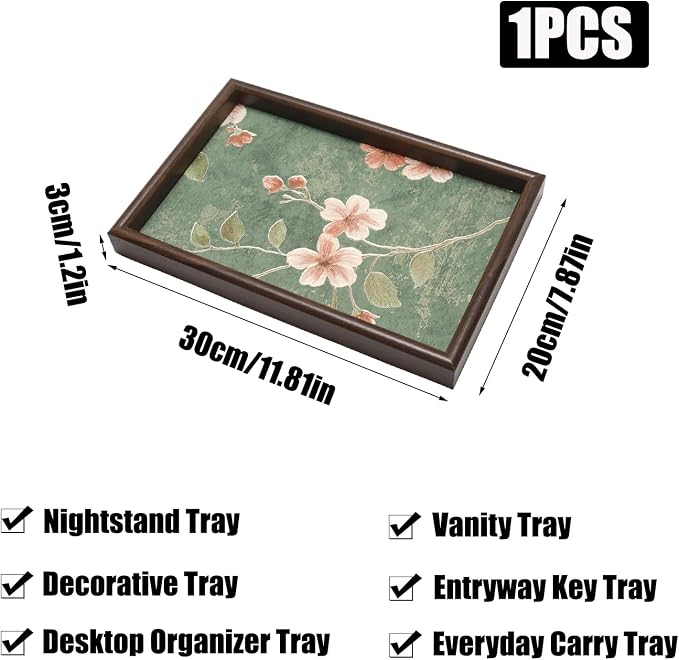 Wooden Valet Tray with Floral Base, EDC Catch All Tray Nightstand Entryway - Image 2