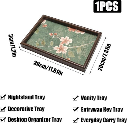 Wooden Valet Tray with Floral Base, EDC Catch All Tray Nightstand Entryway - Image 2