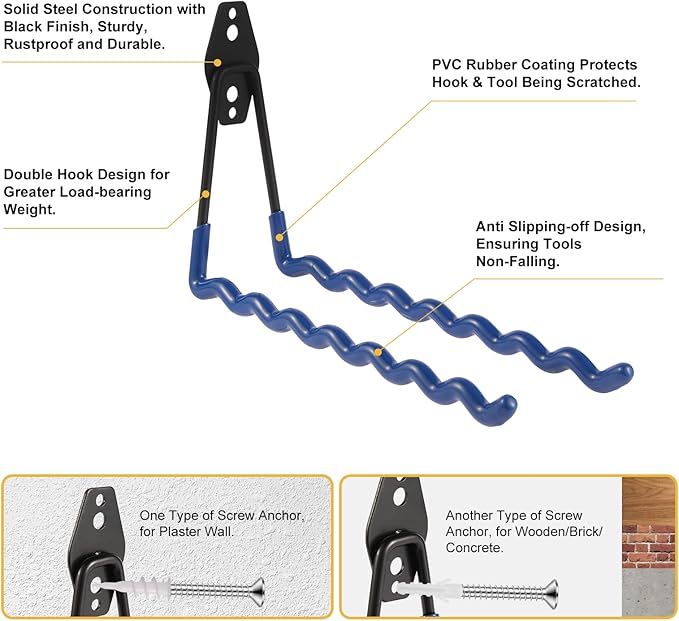 Wall Mounted Garage Hooks Tool Organizer, 12.4 Inch Garage Storage Hook Heavy - Image 3