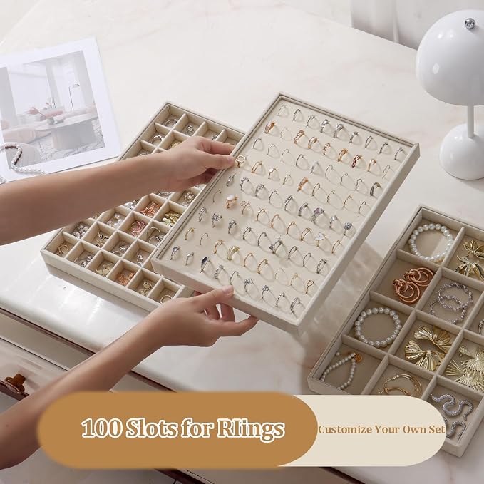 Large Jewelry Organizer for Drawer Insert Velvet Stackable Jewelry Trays for - Image 4