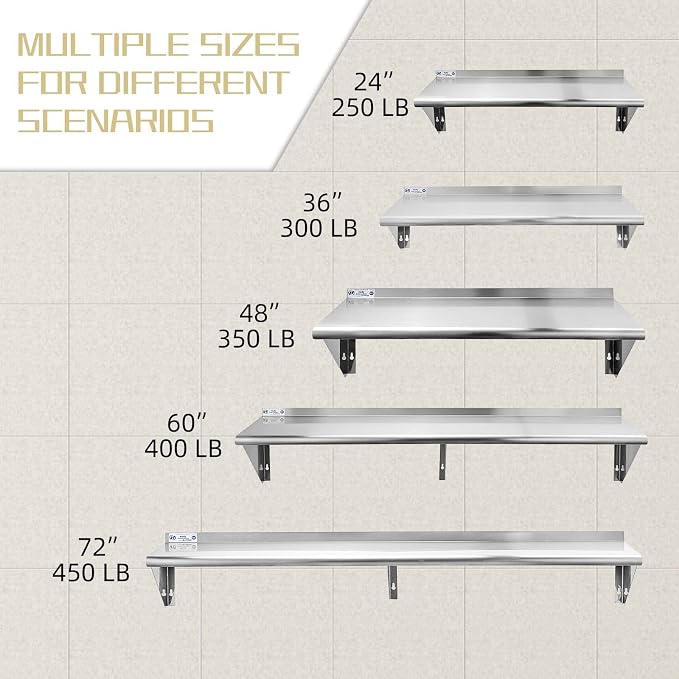 Hally Stainless Steel Shelf 14 x 72 Inches, 450 lb, Commercial Wall Mount - Image 7