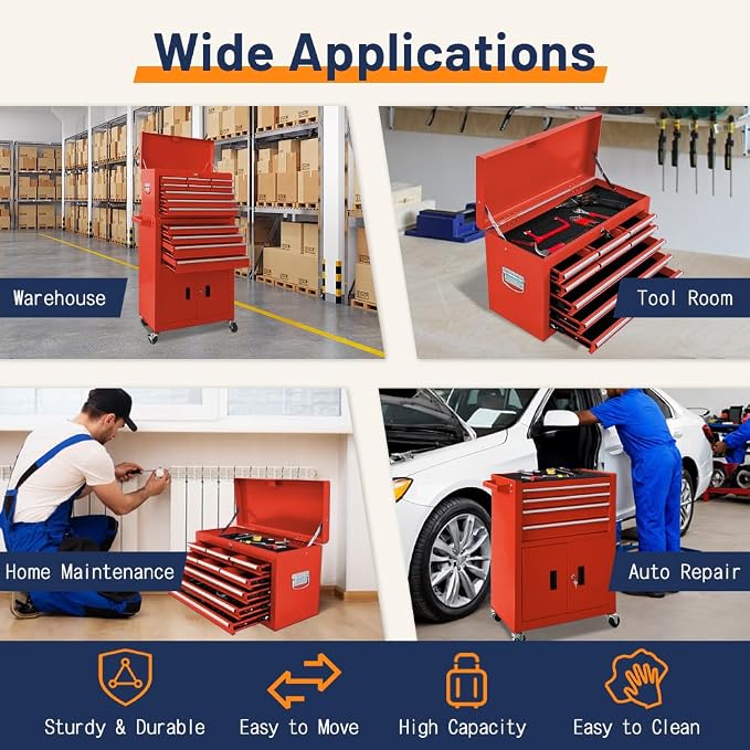 13-Drawer Double Door Rolling Tool Chest, 2 in 1 Detachable Tool Chest - Image 7