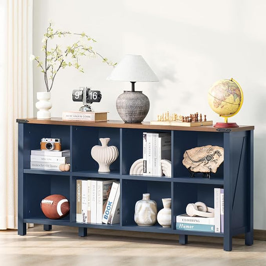 8 Cube Book Shelf, Farmhouse Wood Long Storage Organizer Bookcase, Hallway TV by Joaxswe