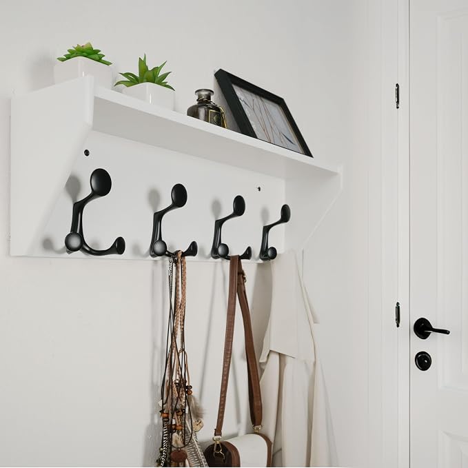 WEBI Wall Shelf with Hooks Underneath, 24” Long Wall Mounted Coat Rack with - Image 2