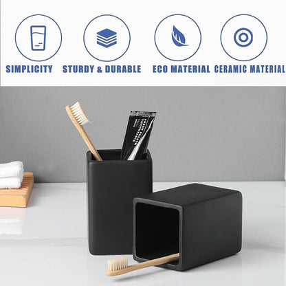 Ceramic Black Square Toothbrush Holder - Image 6