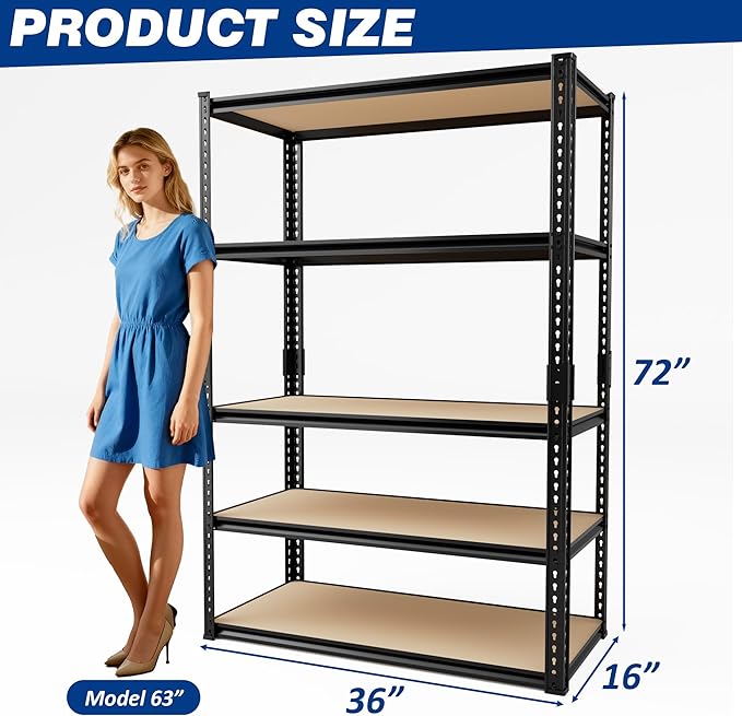 2025LBS Storage Shelves Heavy Duty 5 Tier Garage Storage Shelves, Adjustable - Image 3