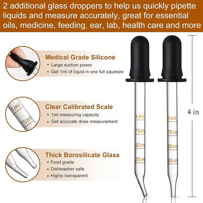4 Pack, 1 oz Amber Glass Dropper Bottles Plus 2pcs Graduated Calibrated Glass - Image 3