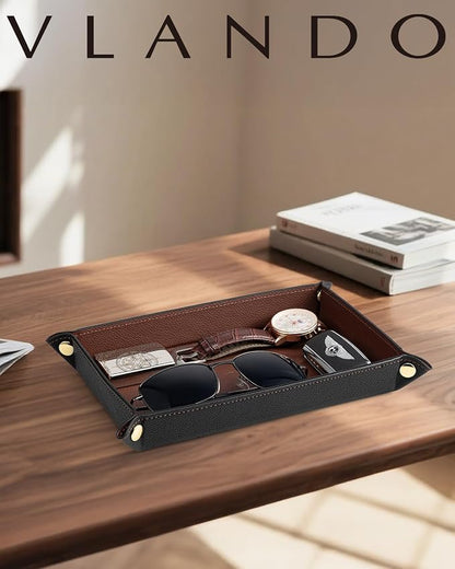 VLANDO Valet Tray for Men, Foldable PU Leather Catchall, Mocha Brown | Travel - Image 7