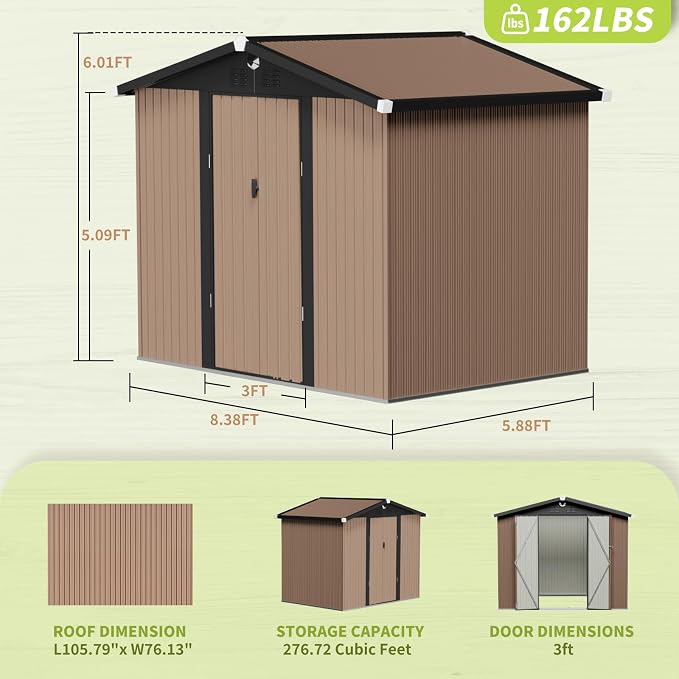 Metal Storage Shed, 8x6 Outdoor Storage Building, Large Backyard Garden Shed - Image 2
