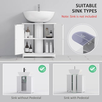 kleankin 23.5" Pedestal Sink Storage Cabinet, Freestanding Bathroom Under Sink - Image 4