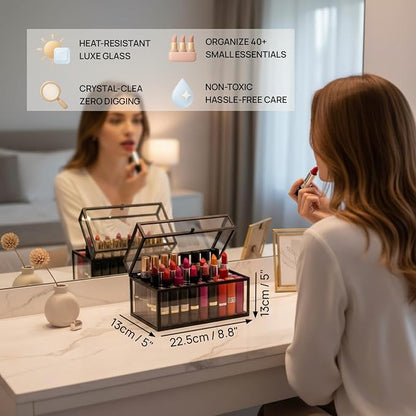 40 Lipsticks Organizer with Lid, Glass Display Box Fits Large Perfume & Skincare - Image 7