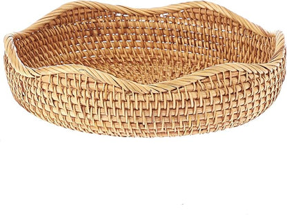 Hipiwe Natural Rattan Tray Wicker Storage Bowls Hand Woven Basket Tray - Image 9
